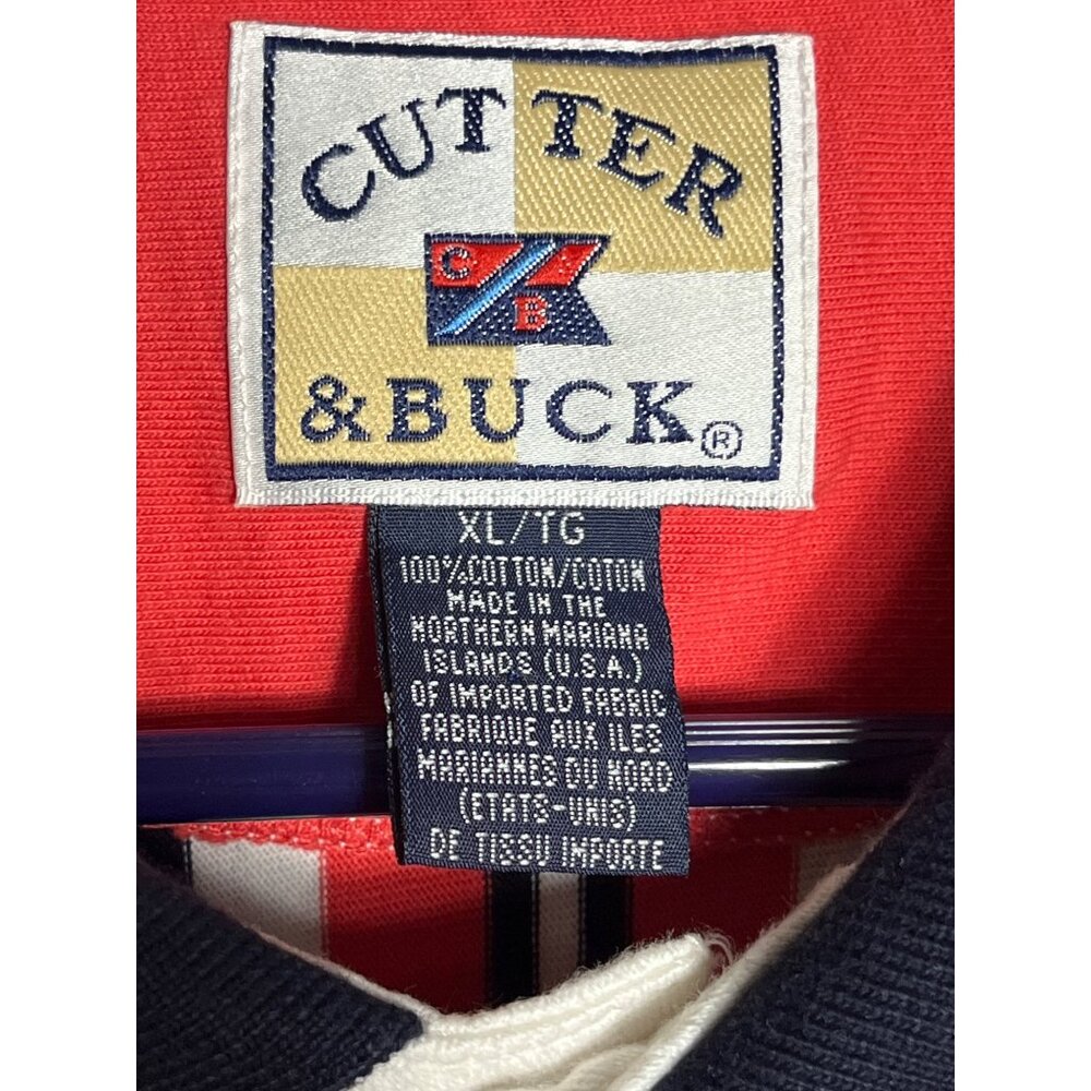 Cutter & Buck Golf Shirt Polo Cotton Summer Classic Tomato Red Striped Mens XLT - Picture 2 of 10